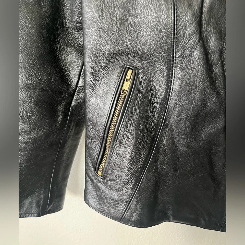 Motorcycle Apparel Industry Shaf Black Motorcycle Leather Jacket Men’s Size L